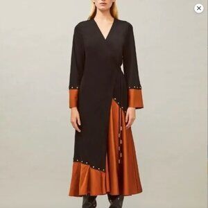 Tory Burch TT15 Mixed Material Wrap Dress Small Rayon Midi- S